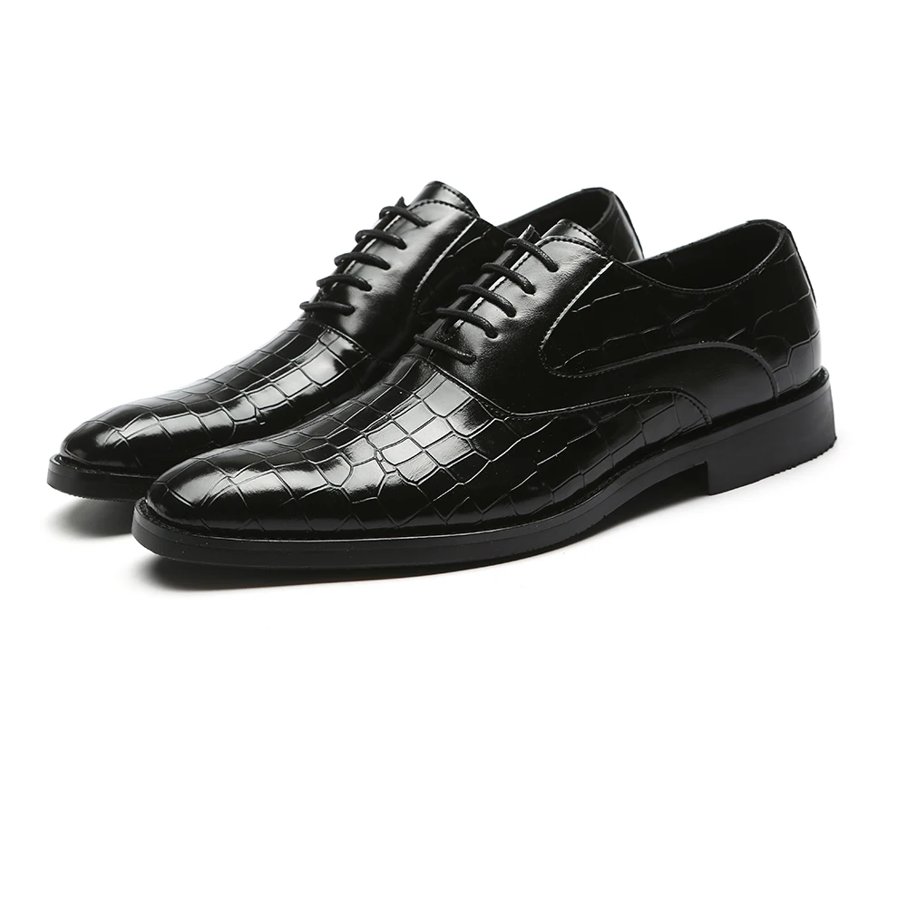 

37-48 Big Size Black Men's Crocodile Plain Pu Oxford Formal Square Toe Business Shoes Wedding Dress Shoe 705