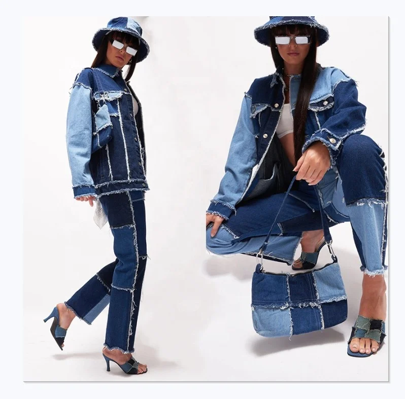 

Newest Women's Trousers & Pants Patchwork Jeans Tight Elastic Stitching Patch Jeans Contrast Color Straight Jeans Women, As pictures show