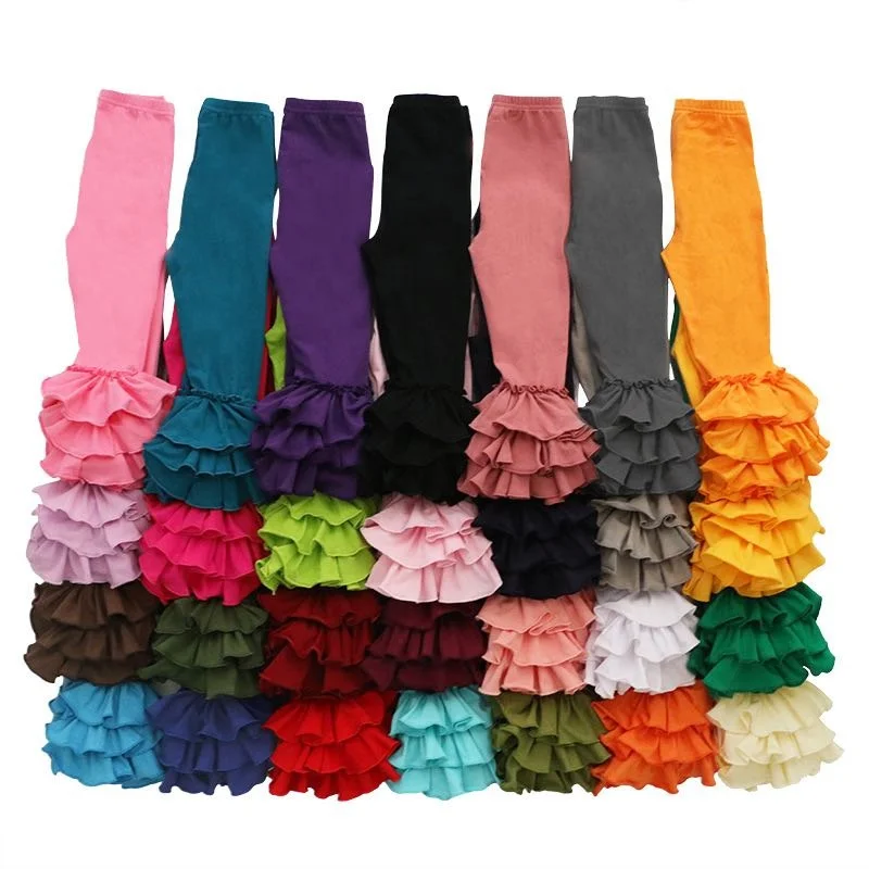 

Wholesale Kids icing Ruffles Leggings Pants Cotton Frills Trousers For Children Toddler Girl Boutique Solid Cheap Kids Leggings