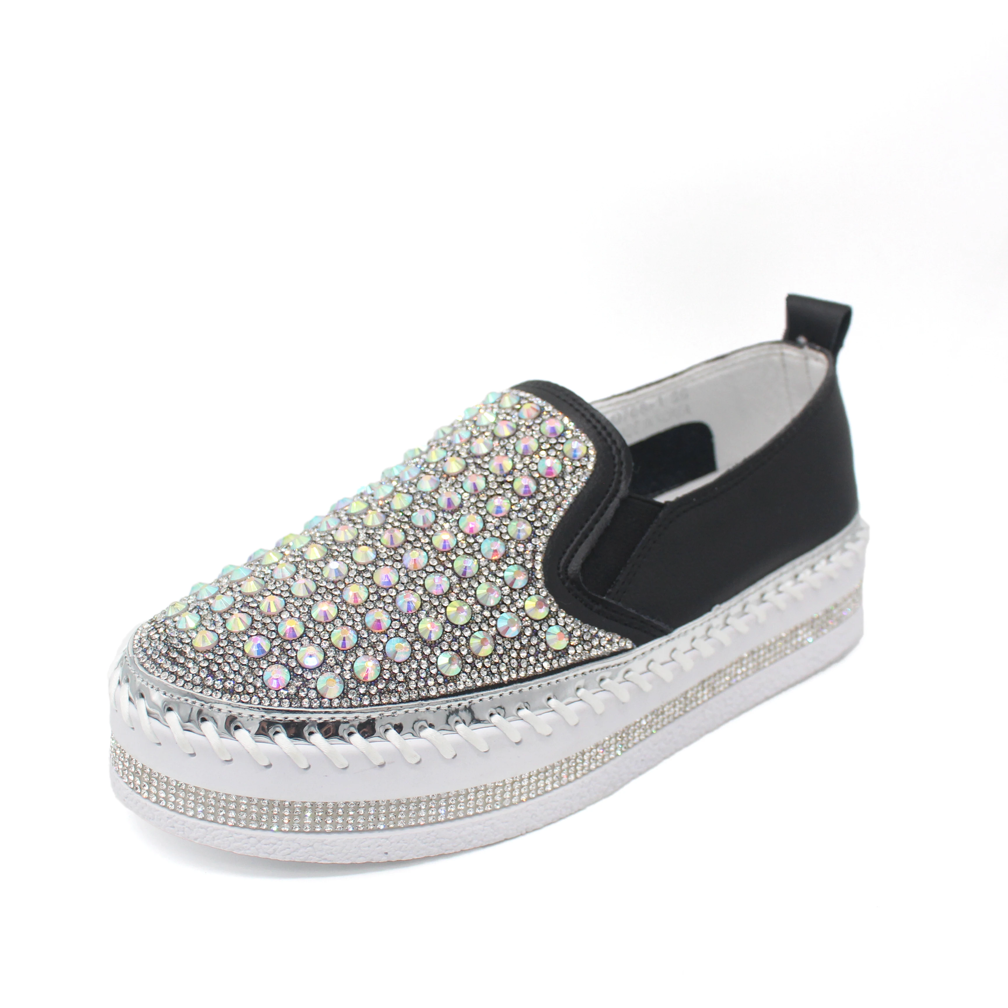 

Rhinestone Crystal Genuine Leather Platform Shoes Ladies Sneakers Casual Flat Women's Shoes Wholesale