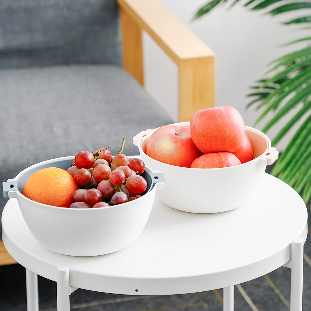 

Doublelayer Drain Basket Plastic Small Medium Large Gray Blue Pink Wash Vegetables and Fruits Household Cleaning Appliances