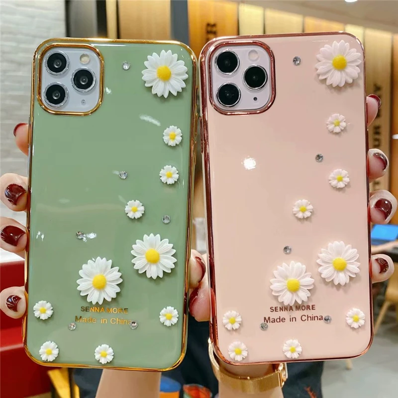 

Luxury 3D Diamond Flower Soft Plating Silicone Mobile Phone Case For Apple iPhone 12 Pro Max 11 X XS Back Cover Coque Shell