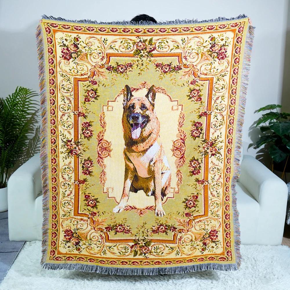 Custom Jacquard Tapestry Blanket with Vivid Animal and Character Pattern Woven Four Seasons Blanket for Home & Camping Use