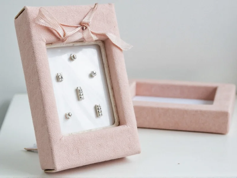 Fabric-covered cardboard earring holder with studs