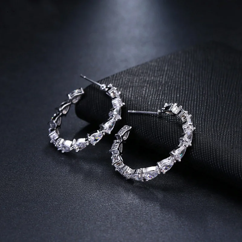 

South korea east gate personality zircon hoop silver circle vintage earrings