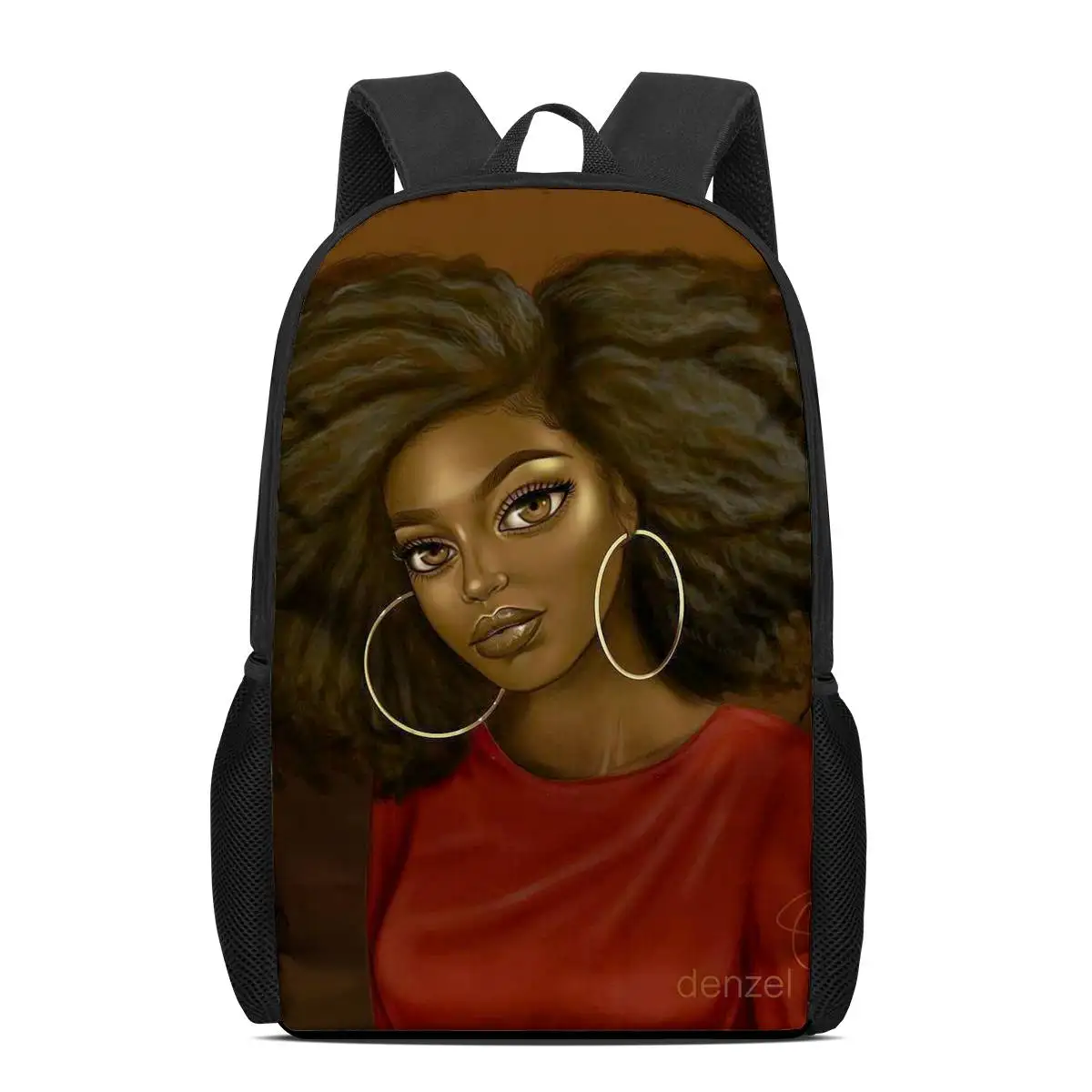 

2020 Custom Pattern Black Girl Afro Cartoon Schoolbags Teenagers Girls Boys Student Travel School Book Bag Kids Mochila Backpack, Customized color,printable