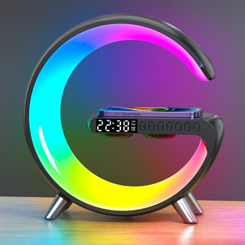 

15W Mobile Phone Fast Charging Adapter Multi-function Wireless Charger With BT Speaker Alarm Clock Colorful Night Light