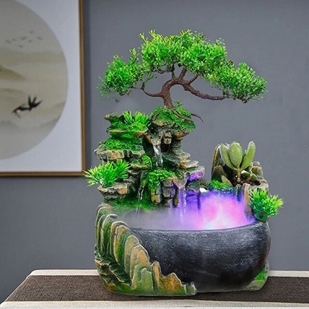

Modern Indoor Rockery Water Fountain Waterfall With Atomization Effect Resin Tabletop Water Fountain, As picture