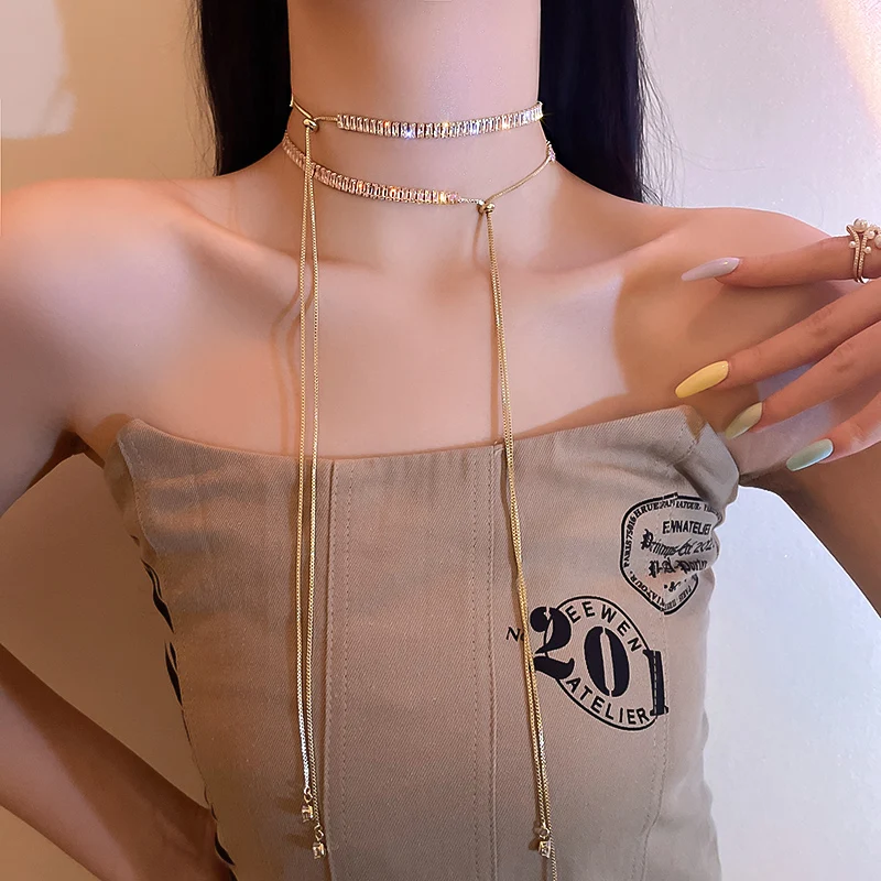 

new design women pink crystal stainless steel necklace