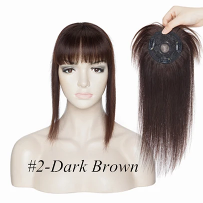 

European human hair women topper 150% density 10x10cm Dark Brown natural black 12inch clip in hairpiece with bangs