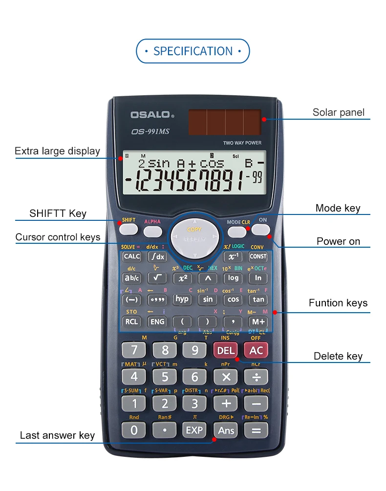 Fx 991MS 401functions2 line display scientific calculator