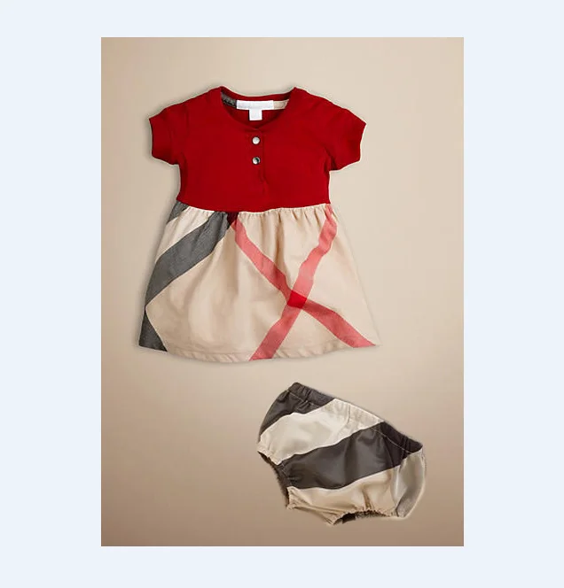 

Children wear fashion comfortable casual cotton Two-Piece baby girls short sleeve dress with plaid underpants set suit clothing, Picture shows
