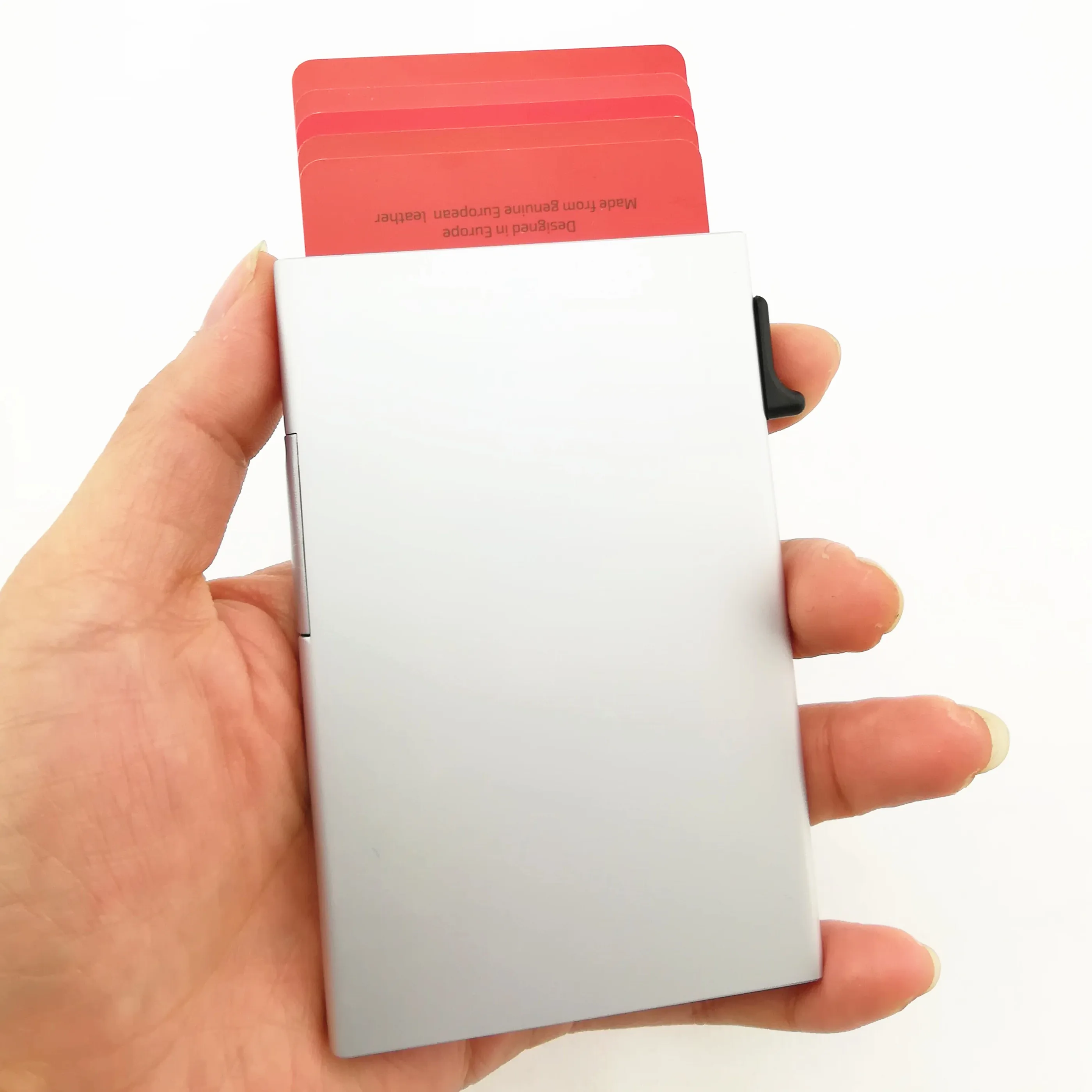 

factory top sale cheap price bottom slide button rfid aluminum credit card holder pop up wallet, Silver