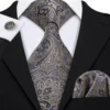 Wholesale Yellow Paisley Gray Tie Business Silk Men Necktie Set