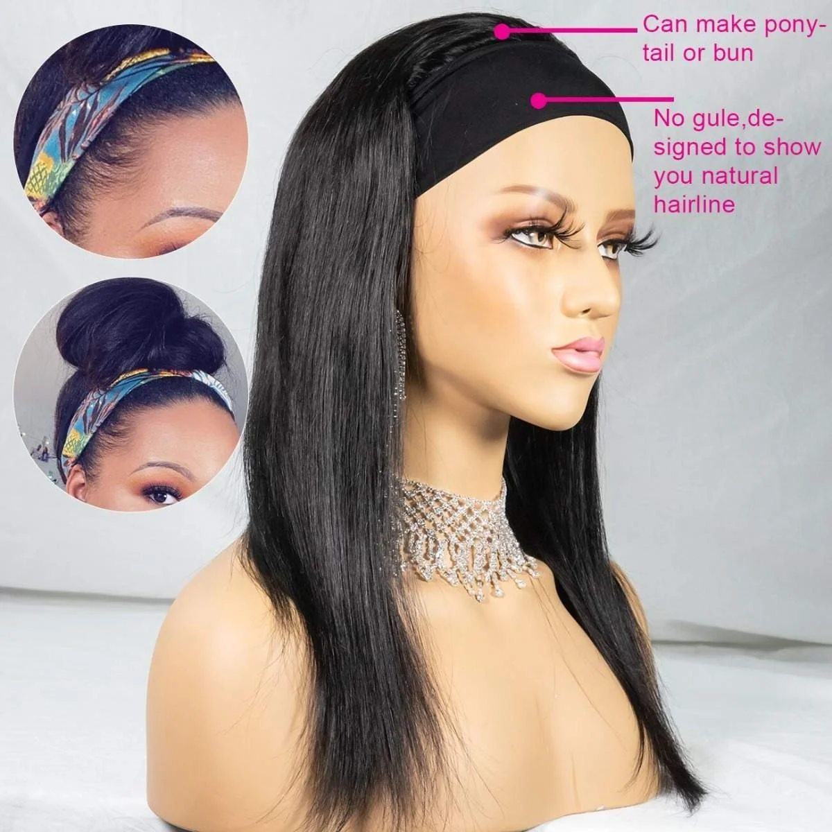 

Free shipping 100% virgin Brazilian hair headband half wig human hair headband hair wig