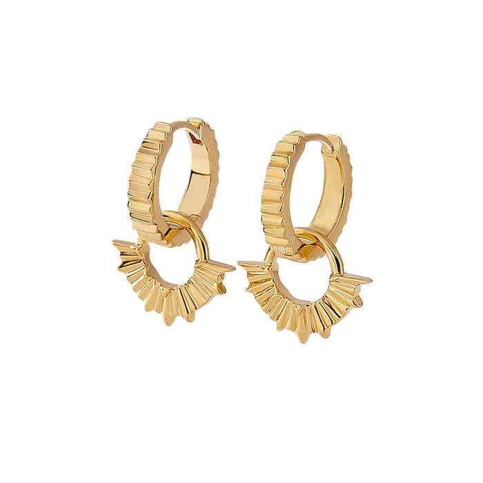 

Vintage Silver 925 Fancy Jewelry 18K Gold Plated Geometric Dangle Drop Charms Hoop Earrings for Women