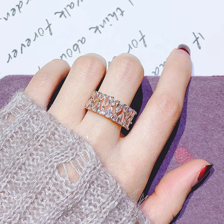 

Luxury Fashion Zircon Adjustable Open Rings For Women Korean Personality Delicate Shining Ring Statement Jewelry, Customized color
