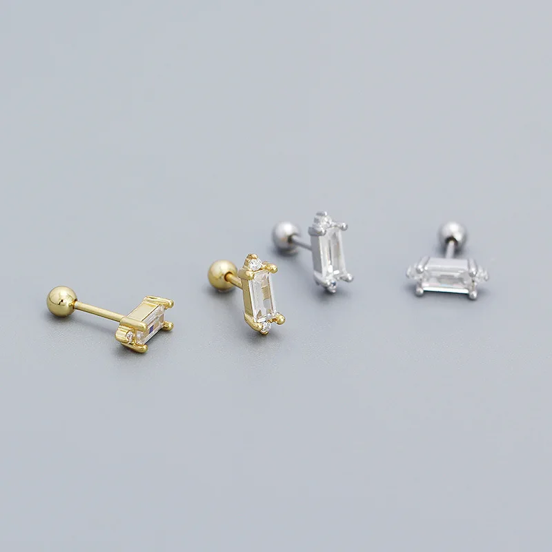 

dropshipping 925 sterling silver Square zircon screw stud earring jewelry for women
