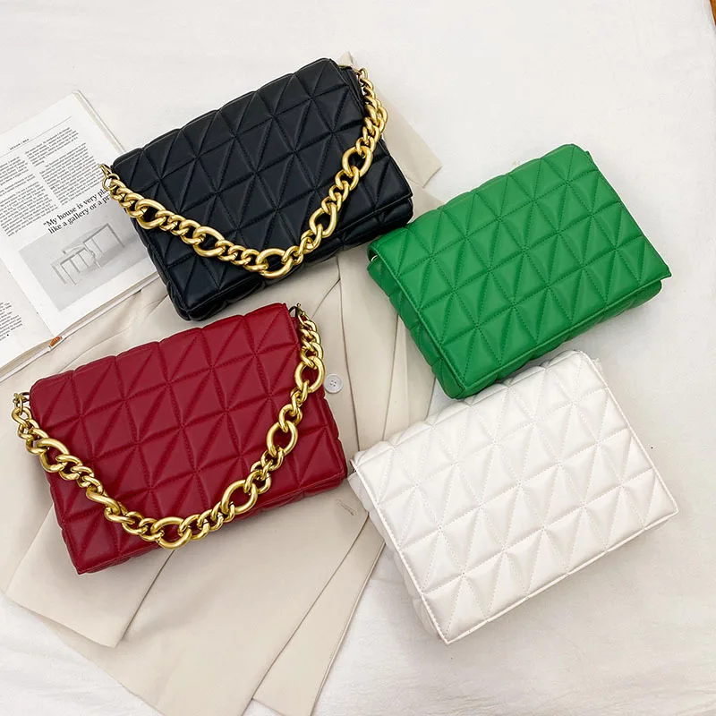 

Bolsos cuadrados branded women's shoulder bag thick chain quilted shoulder purses and handbag women clutch ladies hand bag