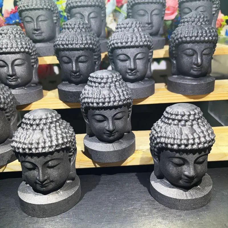 Hot Sale Crystals Carving Craft Hand Carved Buddha Customize 8cm Shungite Buddha's Head for Decoration