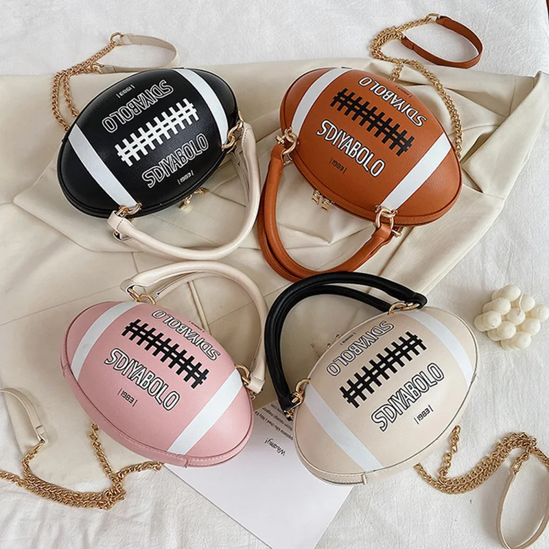 

2020 New Fashion PU Leather Rugby Shape Hand Bags for Women Chain Shoulder Crossbody Bag Football Purses and Handbags
