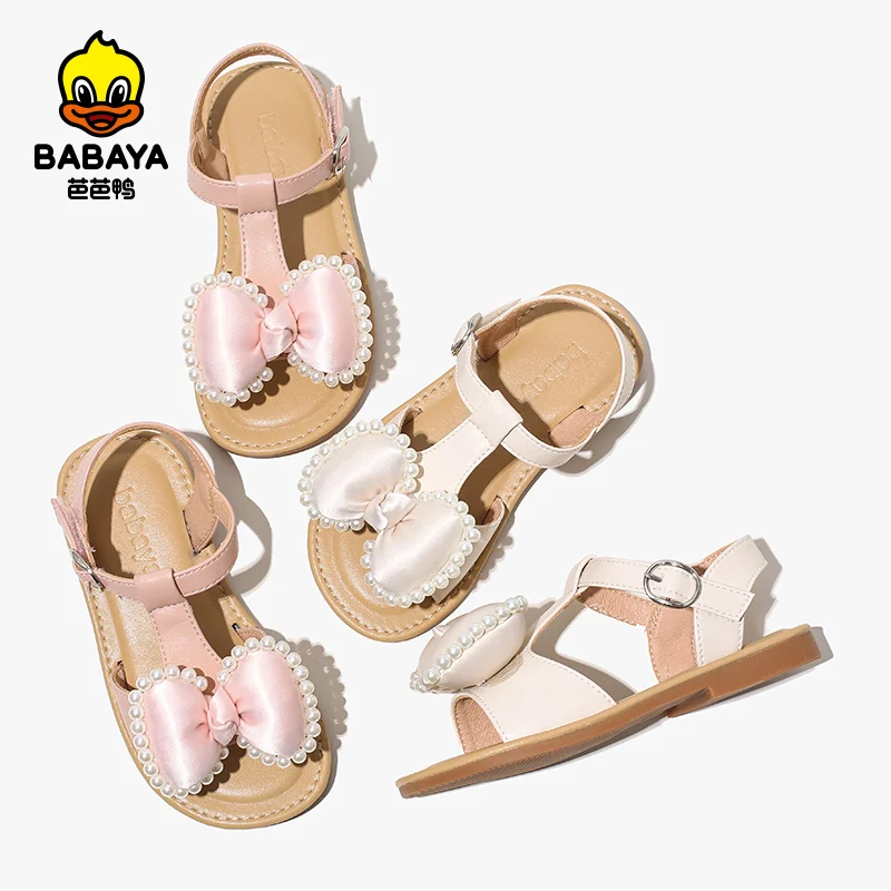 

36329 HUANQIU BABAYA cute bowknot decorate breathable shoes girls sandals kids, Pink/white