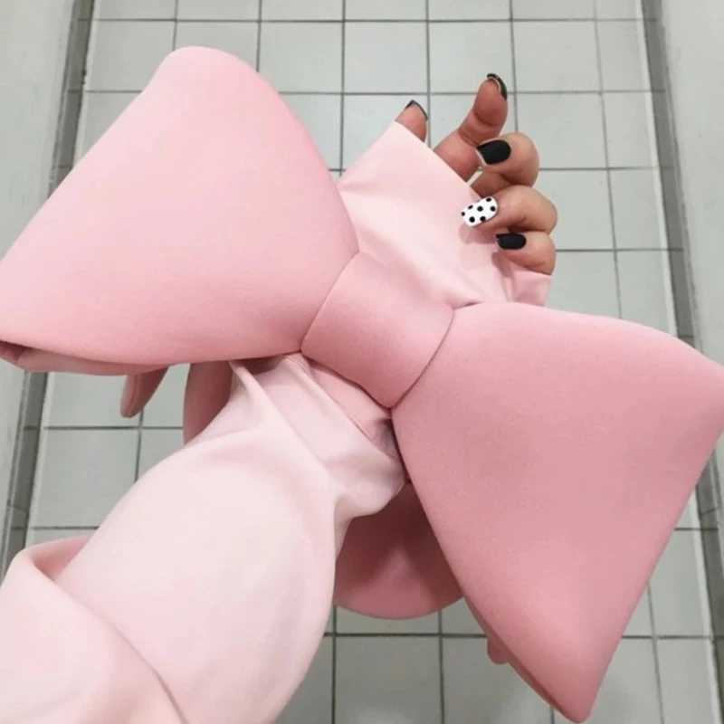 

2021 New Trendy Woman Personality Pink Color Spliced Bow Many Wear Methods handbag with bow All Match Evening Clutch Bags