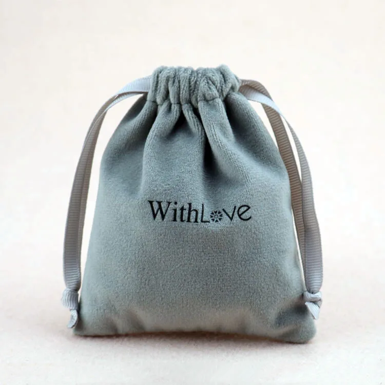

Custom Jewelry Packaging Printed Logo Velvet Drawstring Bag Suede Jewelry Pouch, Customized color(blue,white ,black ,yellow ,green )