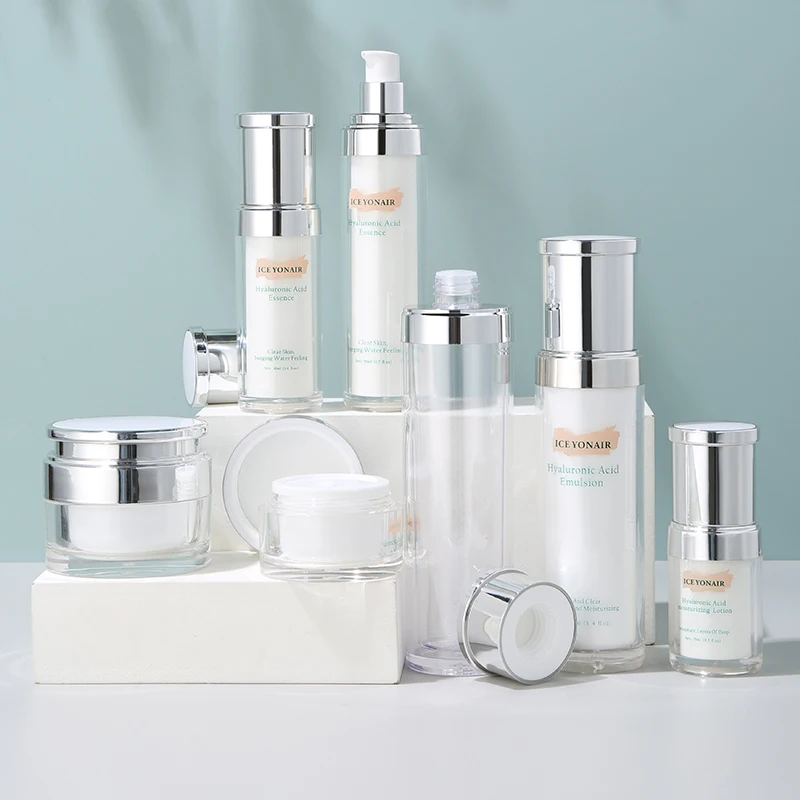 15ml 30ml 50ml 100ml 120ml 30g 50g Luxury Empty Plastic Cosmetic Body Pump Silver Acrylic Bottles Set for Makeup
