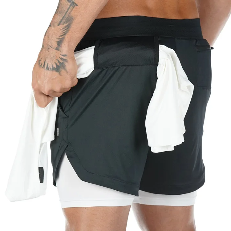 

Summer new Double Layer Sports Quick Drying Breathable Custom Gym Fitness Jogging Men Shorts, Instock