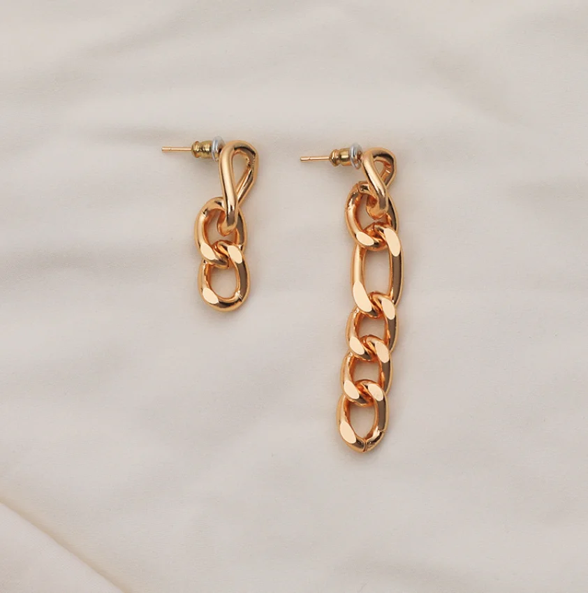 

2021 New Simple Jewelry Female Gold Plated Thick Chain 925 Sterling Silver Earrings Irregular Asymmetrical Earrings w Diamonds, As picture