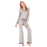 

Plain Cotton Two Pieces Pajamas Set Spring Pyjamas Set for Women