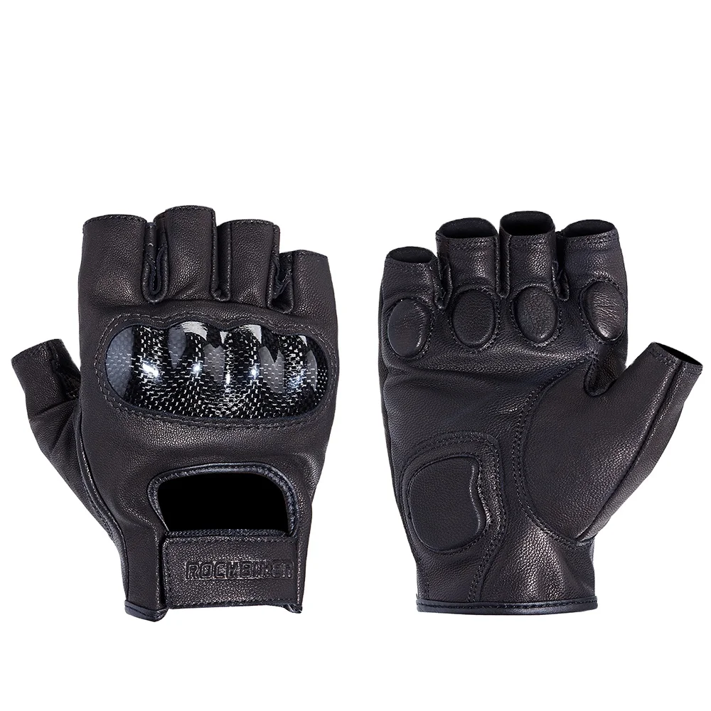 

Motorcycle Gloves Half Finger Mitt Glove Fingerless Leather Summer Men Women Scooter Moto Mitten Electric Bike Racing Cycling, Black