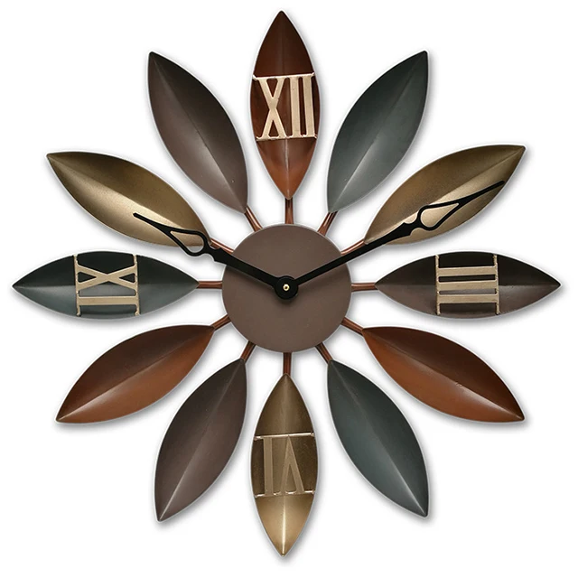 

21.7 inch European retro leaf shape multicolor decorative metal wall clock creative fashion simple living room clock, Customized color