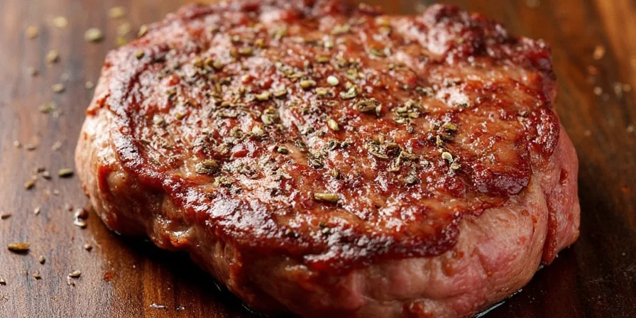 Seasoned Steak with Salt, Pepper, and Fresh Herbs