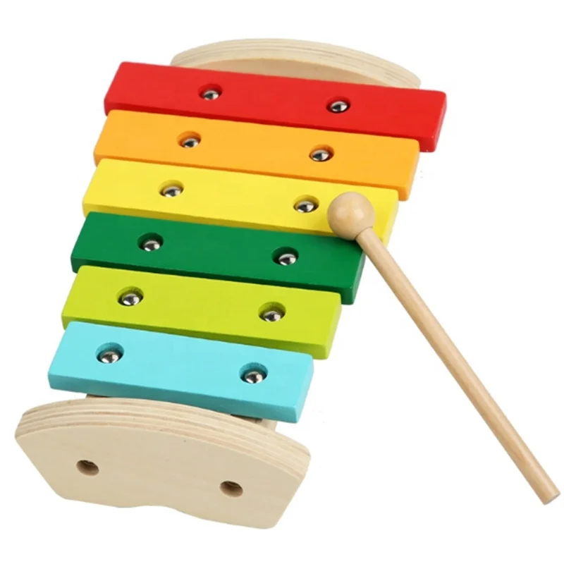 

wholesale educational toys wooden rainbow 6 note animal xylophone music instruments toys for baby WKP001-D