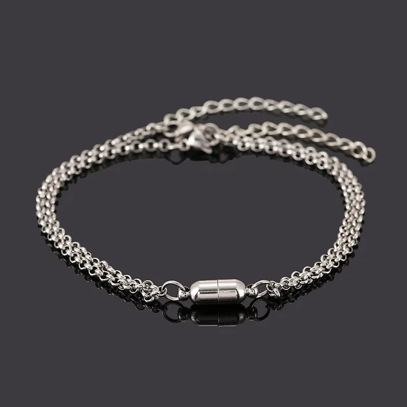 

Vintage Stainless Pendant Steel Chain Pendant Bracelet For Lover Couple 2pcs/set SB003, As the pictures