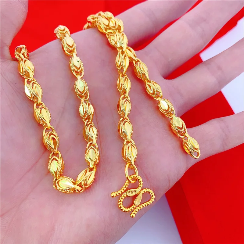 

New Brass Gold Plated Men's Necklace Fashion Carven Design Water Drop Melon Seeds Chain Imitation Sand Thai Jewelry