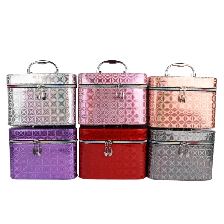 

Fashion in stock waterproof women travel large capacity makeup box case cosmetic bags with mirror, Purple,gray,pink,red,siver,rose gold