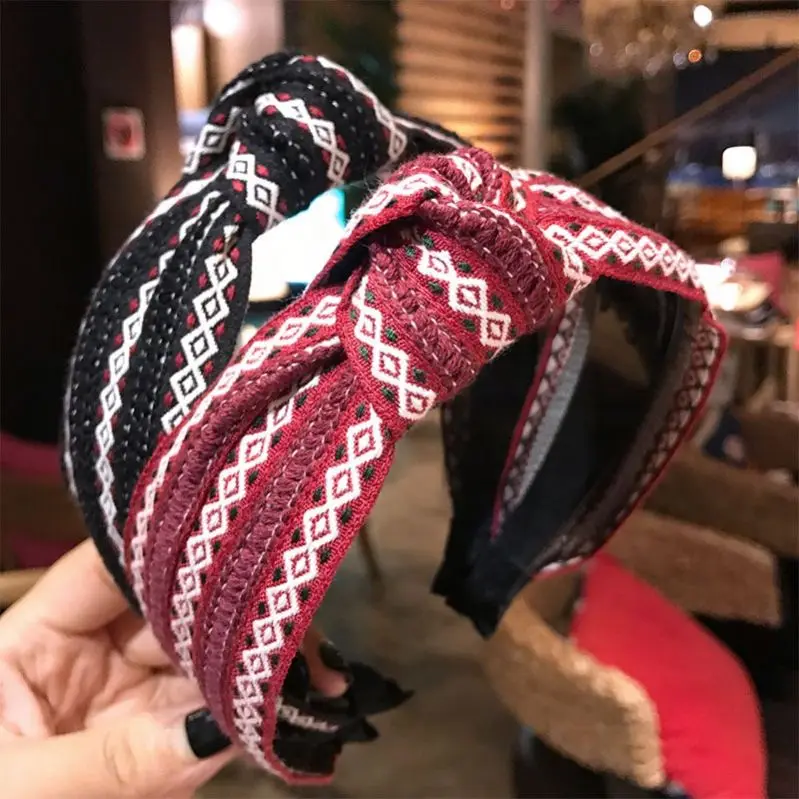 

Autumn Winter Knitted Headband Fashion Classic Knotted Headband Ethnic Casual Printing Headband, Picture