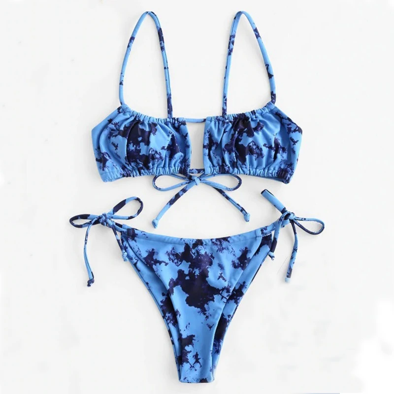 

Sexy Micro Bikini Tie Dye Swimsuit Plus Size Strappy Design Breathable Beachwear High Quality Stretch Women Custom Bikini, Customized color