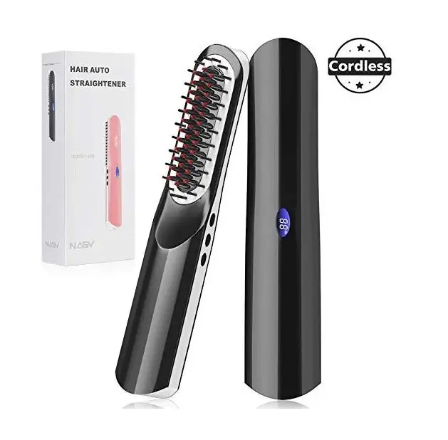 

Portable USB Rechargeable wireless LCD Display Heated Beard comb & Hair Straightener Brush for Men & Women - Pink, White/pink/red