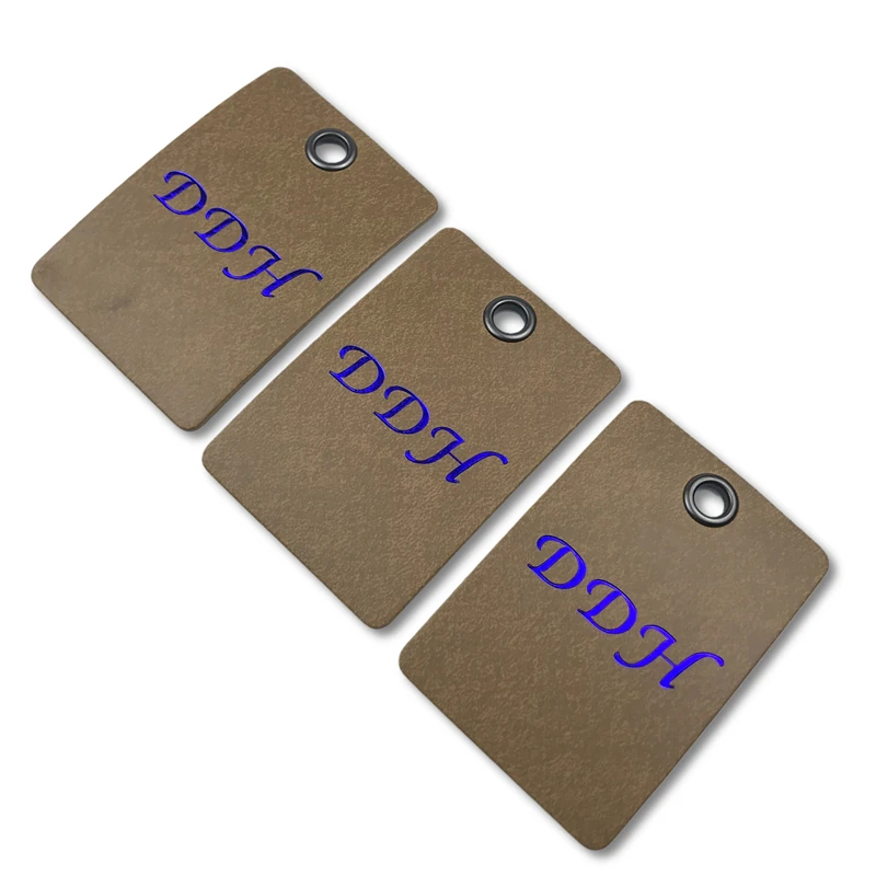 

Cheap Custom Design Printing Name PU Garment Swing Labels Leather Hang Tags Hangtags For Clothing Own Logo, Customized color