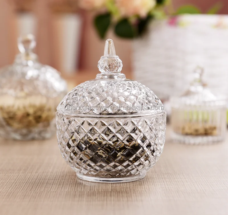 Wholesale Crystal Clear Glass Sugar Jar Sugar Bowl Glass Candy Jars