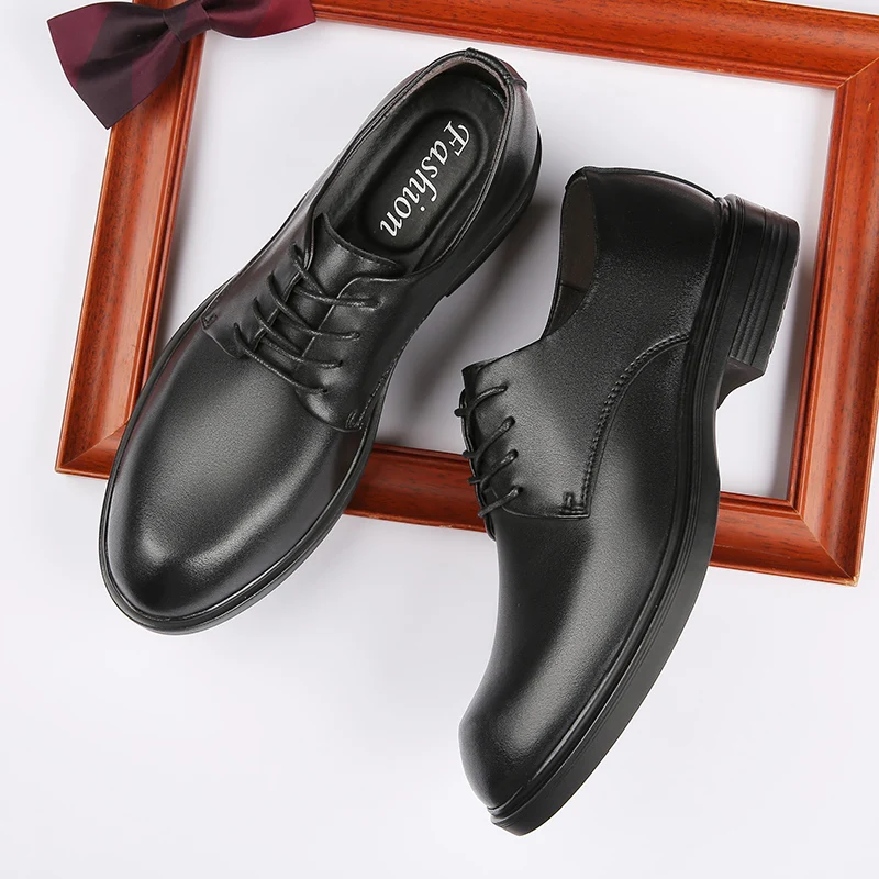 

Customized sewing Genuine Leather Shoes hight men shoes cow leather low MOQ, Black