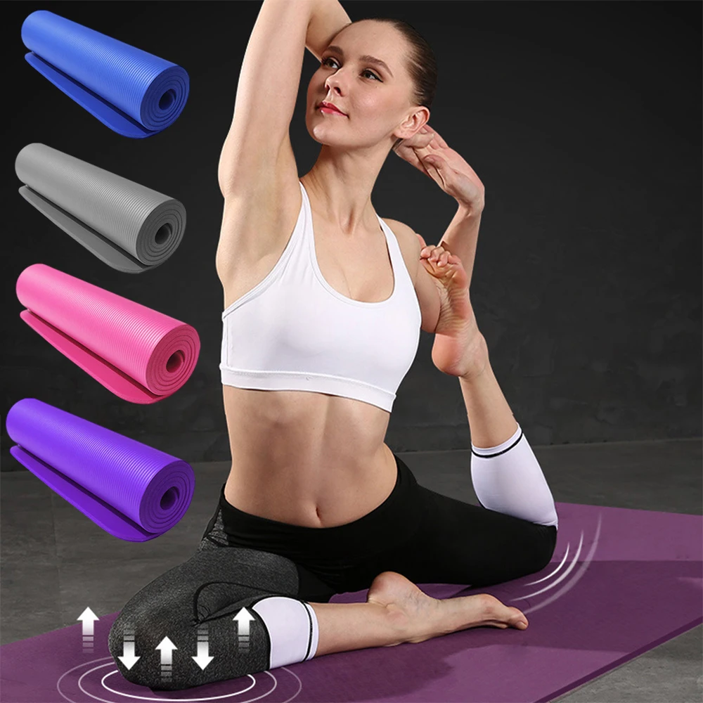 

10mm thick Pad 183*61cm Non-slip yoga Mat For Beginner Sports Gymnastics Mats NBR Gym Fitness Pilates Pads With Strap, Blue/gray/pink/purple