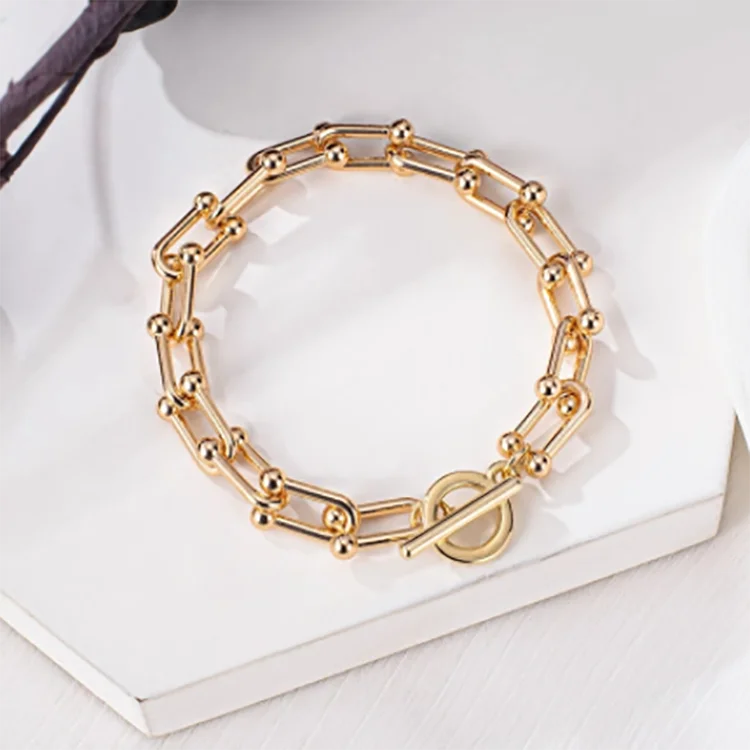 

2021 Fashion Punk 18K Gold Link Chain Bracelet U Clasp Circle Chain Bracelet for Women Men