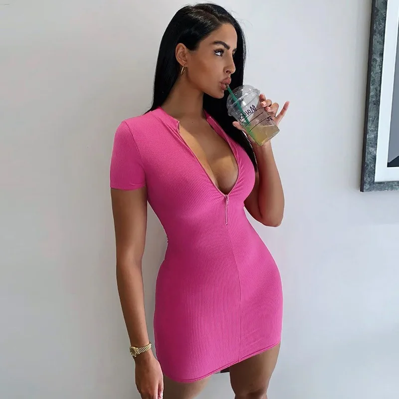 

2021 Wholesale Fashion woman Chill Dresses Summer Knit Mini Bodycon Ladies Dress