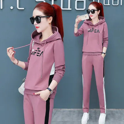 

Sportswear women's spring and autumn 2020 new hooded loose fashion running casual sportswear two piece set