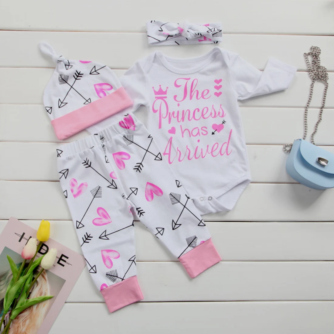 

Baby Clothes Newborn Baby Girl Outfit Clothes Jumpsuit Long Sleeve Letter print Bodysuit Pants 3pcs